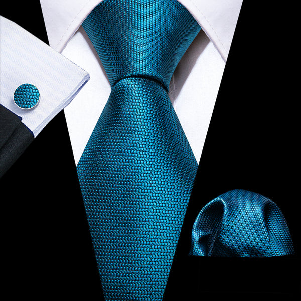 Sky Blue Solid Men's Necktie Hanky Cufflinks Set