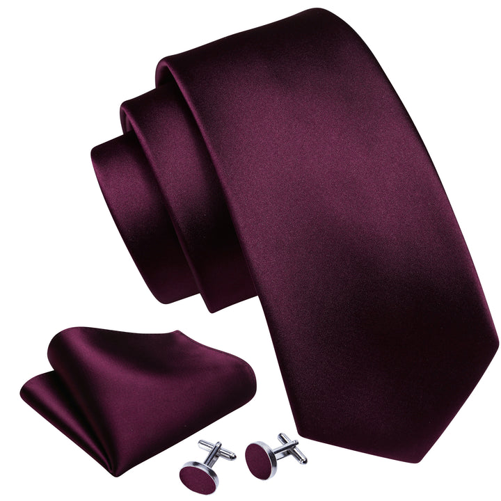Burgundy Red Solid Silk Men's Necktie Hanky Cufflinks Set for mens suit tie