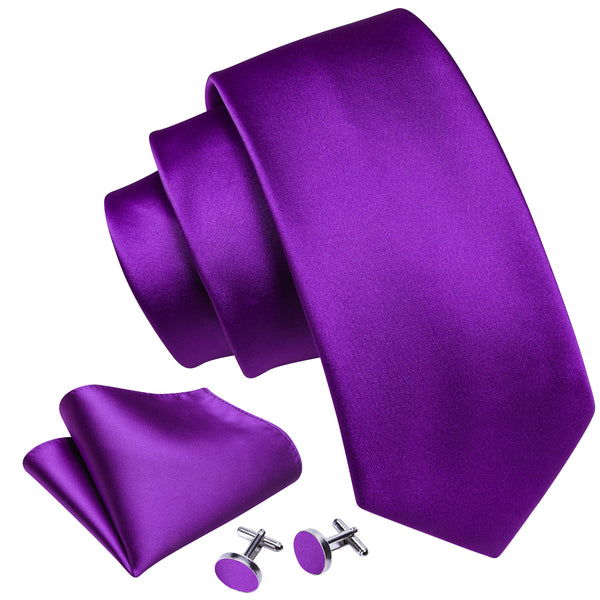 Purple Solid Silk Men's Necktie Hanky Cufflinks Set