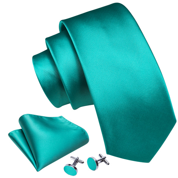 Mint Green Solid Silk Men's Necktie Hanky Cufflinks Set