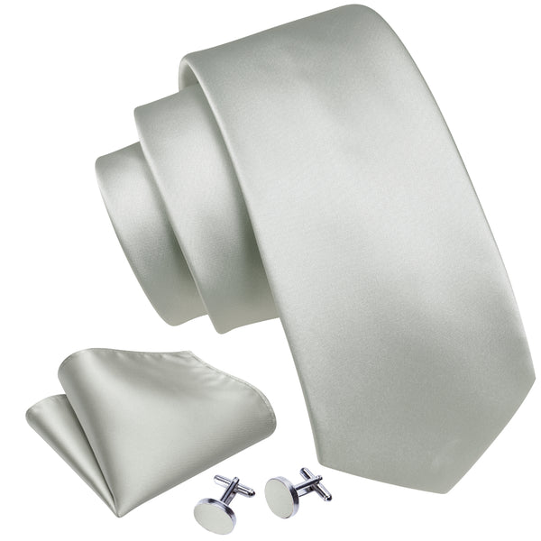 Pure White Solid Silk Men's Necktie Hanky Cufflinks Set