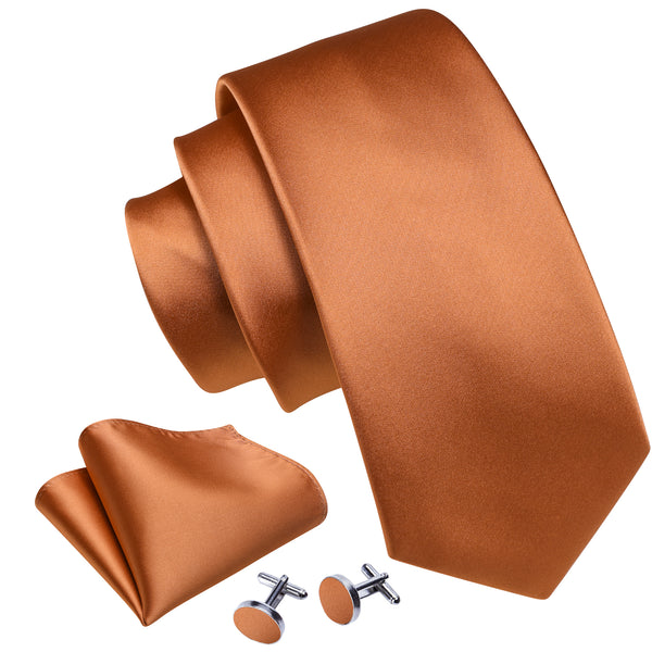 Ties2you Solid Tie Earthy Orange Silk Men's Necktie Hanky Cufflinks Set