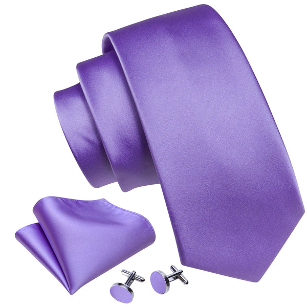 Ties2you Purple Tie Solid Lavender Silk Men's Necktie Hanky Cufflinks Set