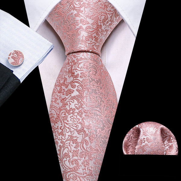 Shining Pink Floral Men's Tie Set Tie Pocket Square Cufflinks Set