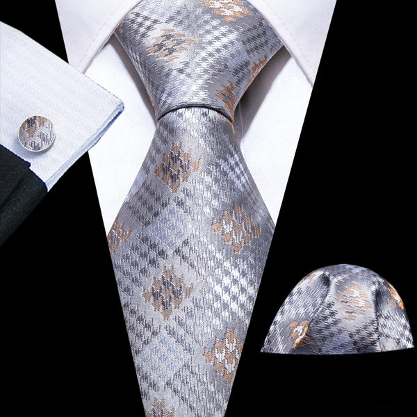 Light Blue Plaid Silk Men's Necktie Pocket Square Cufflinks Set