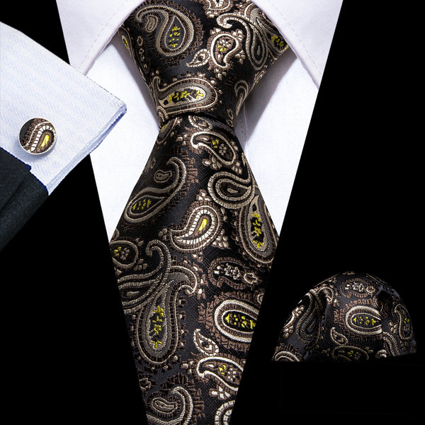 Black Brown Paisley Silk Men's Necktie