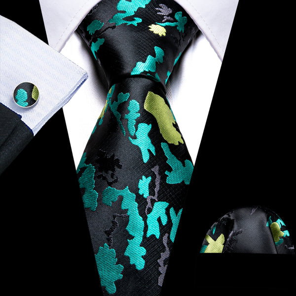 Ties2you Black Blue Tie Novelty Camouflage Men's Necktie Pocket Square Cufflinks Set New Design