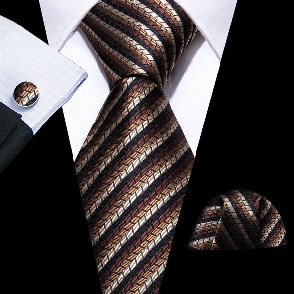 Black Brown Striped Silk Men's Necktie