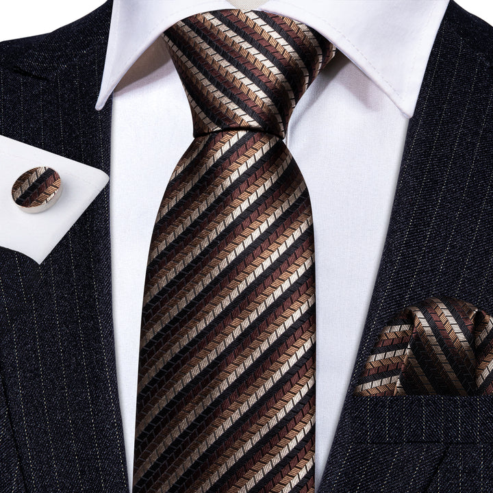 Black Brown Striped Silk Men's Necktie
