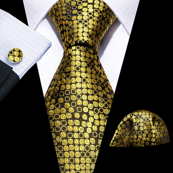 Golden Brown Novelty Silk Men's Necktie Pocket Square Cufflinks Set