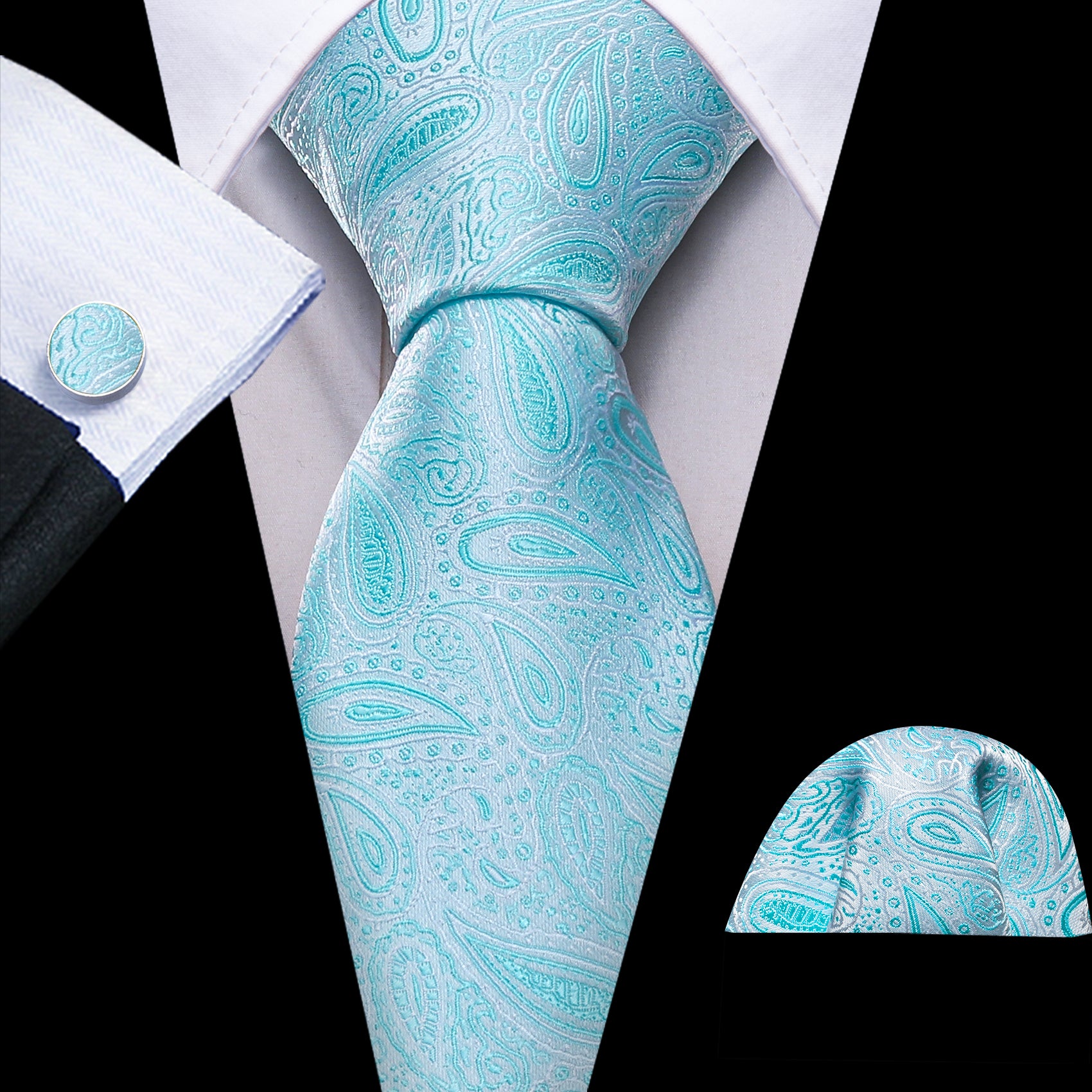 Men's Light Blue Paisley Clip-On Tie | 20 Inch Length, 3.5 Inch Width | Handmade In UK