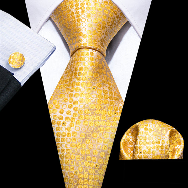 Yellow Plaid Men's Necktie Pocket Square Cufflinks Set