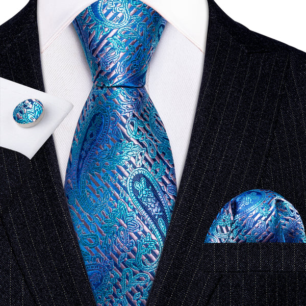 Light Blue Purple Paisley Silk Tie