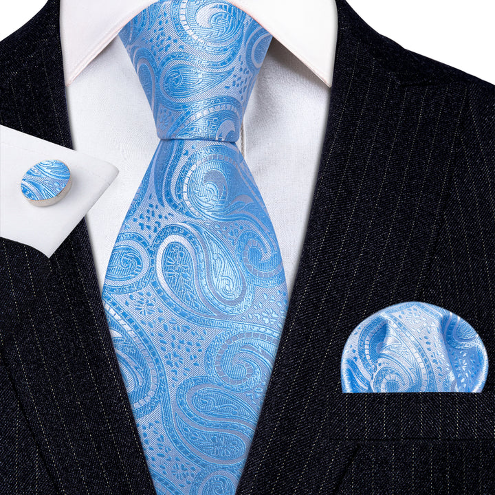 Sky Blue Paisley Men's Silk Tie