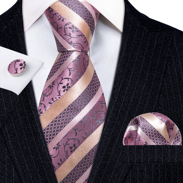 Ties2you Striped Tie Champagne Pink Men's Silk Tie Hanky Cufflinks Set