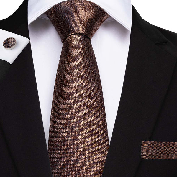 Brown Solid Tie Pocket Square Cufflinks Set 8cm