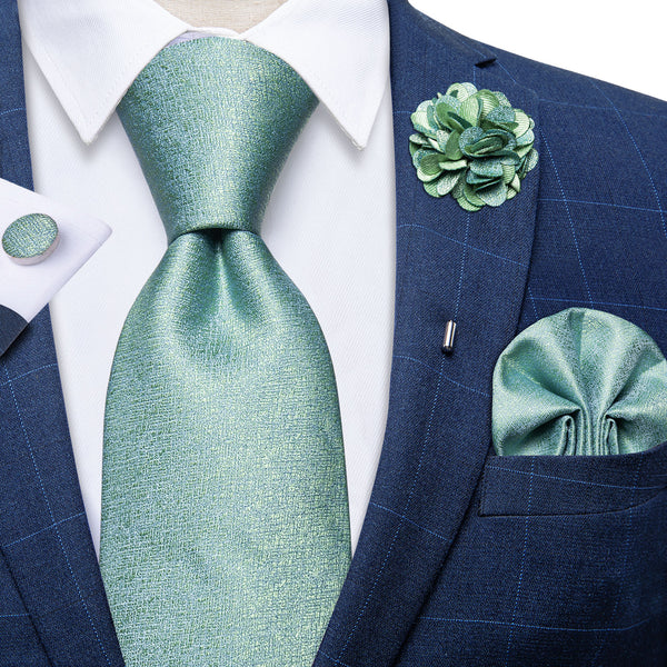 Mint Green Solid Tie Pocket Square Cufflinks Set with Lapel Pin