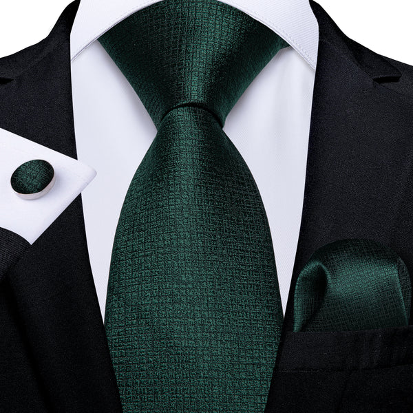 Green Plaid Tie Ring Pocket Square Cufflinks Set