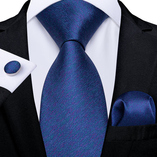 Blue Novelty Tie Ring Pocket Square Cufflinks Set