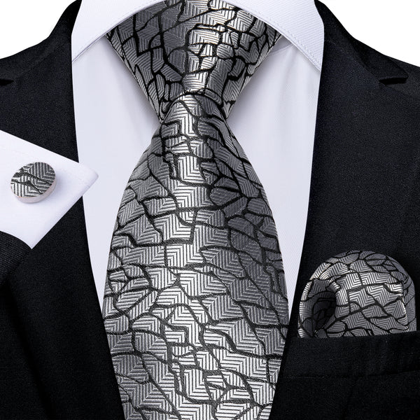 smoke gray irregular geometry mens silk tie set for suit top