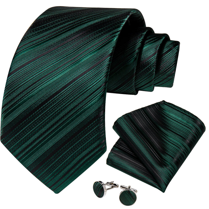 Dark Green Striped silk men tie
