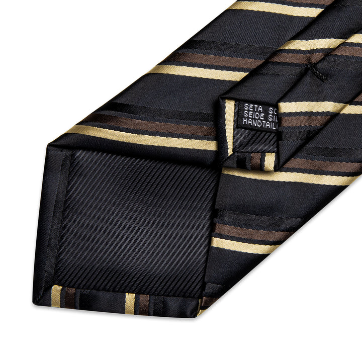 Black Champagne Striped Silk Fabric Tie 