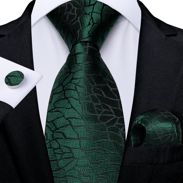 Dark Green Crack Novelty Necktie Pocket Square Cufflinks Set