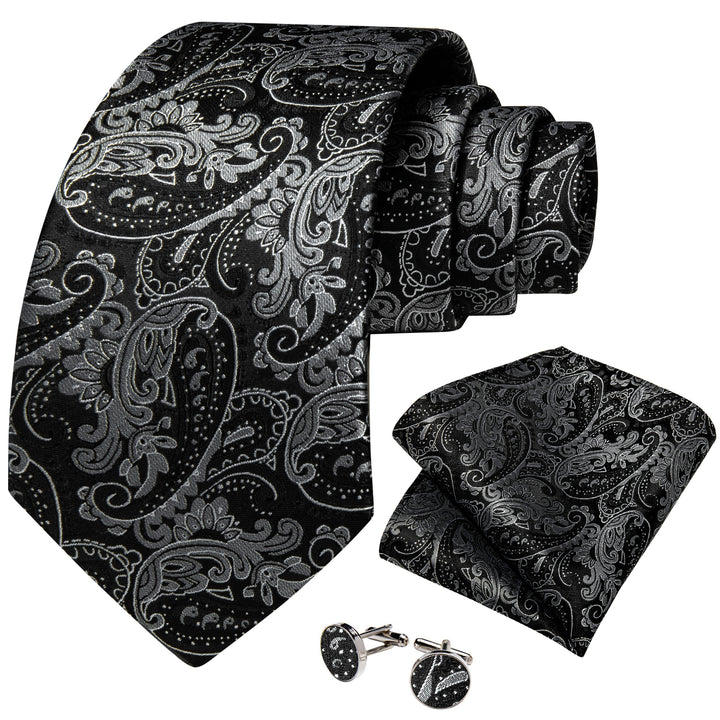 Black Grey Paisley Silk Fabric Tie 