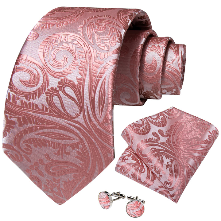 pink paisley mens silk tie hanky cufflinks set for suits shirts
