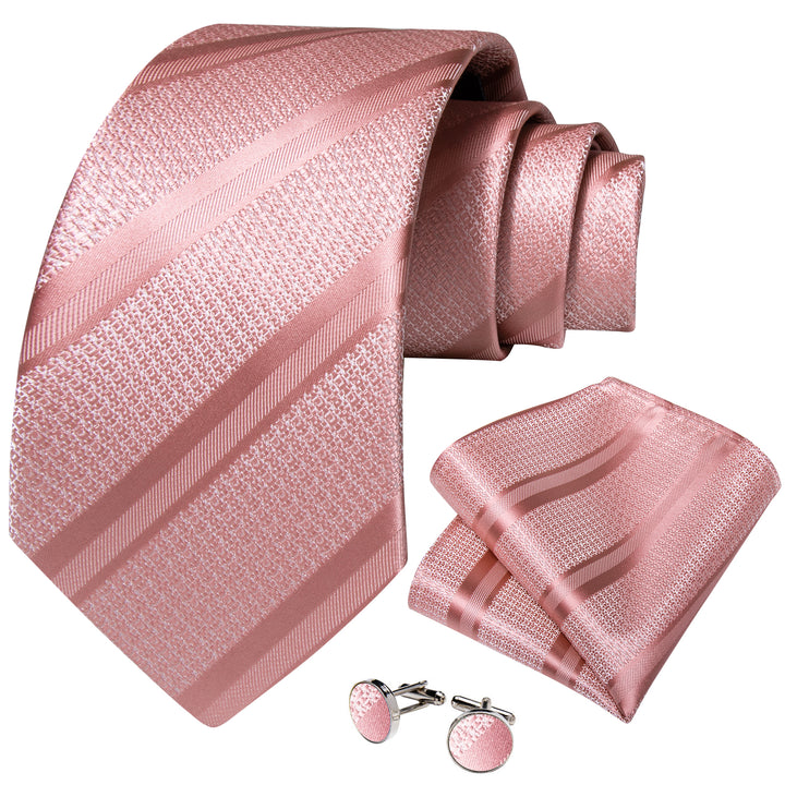 rose pink striped silk tie handkerchief cufflinks set for mens suit dress