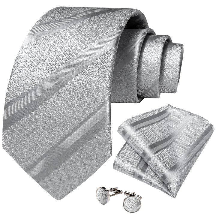 mens silk solid grey tie handkerchief cufflinks set