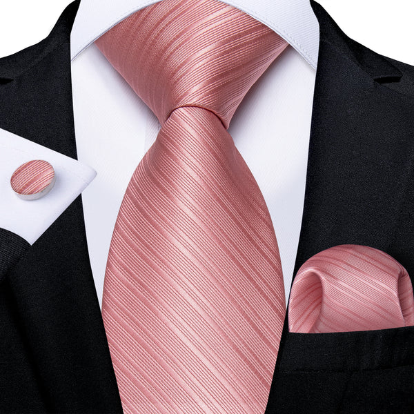 Dark Pink Striped Silk Fabric Tie Hanky Cufflinks Set