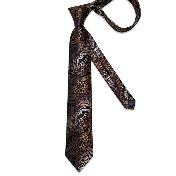 Black Brown Gradient Paisley Silk Fabric Tie 