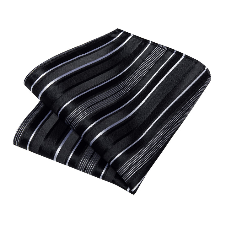 Black White Striped Silk Fabric Tie