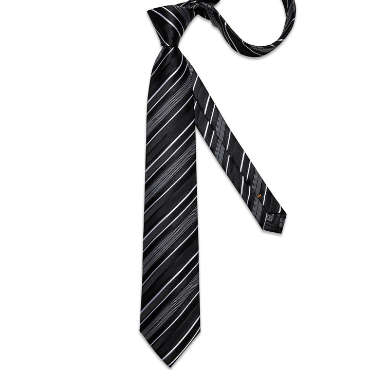 Black White Striped Silk Fabric Tie