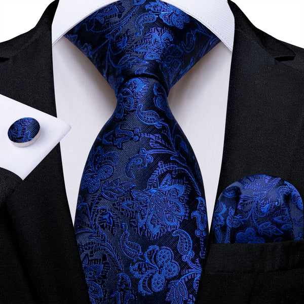 Black Blue Floral Silk Men's Necktie