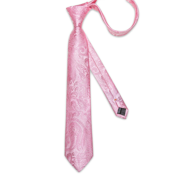 Baby Pink Paisley Silk Men's Necktie Pocket Square Cufflinks Set
