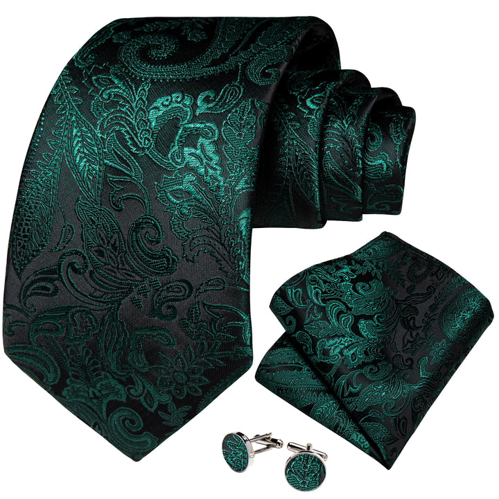 black deep green floral mens silk tie