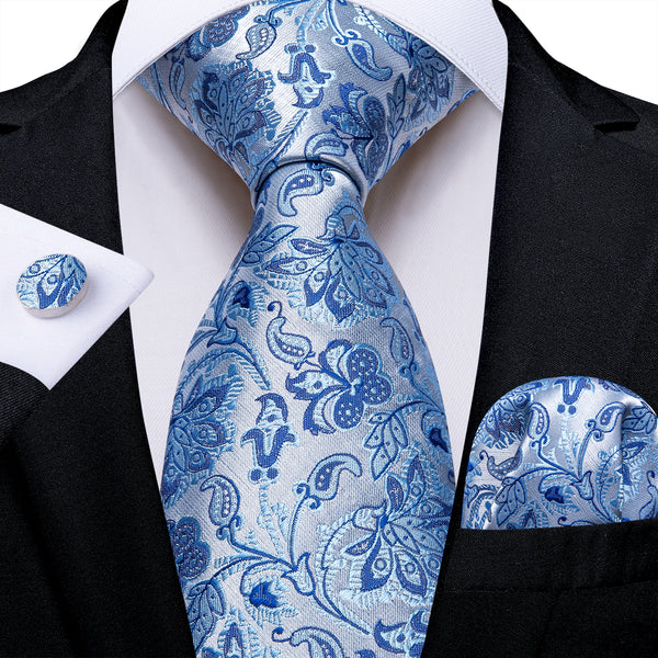 Sky Blue Floral Silk Men's Necktie