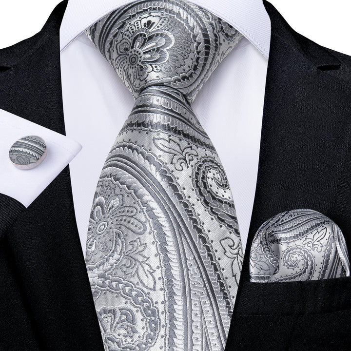 coin grey floral tie handkerchief cufflinks set