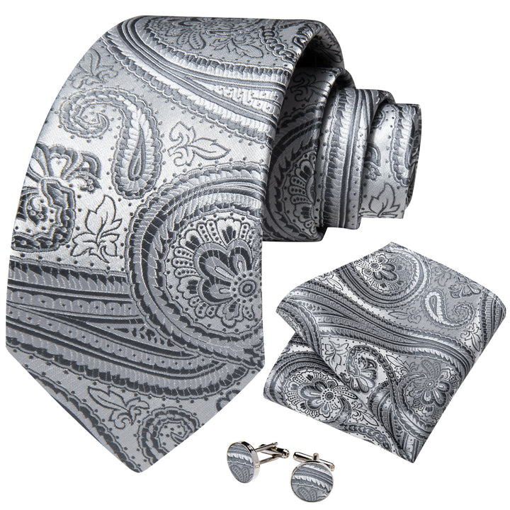 coin grey floral tie handkerchief cufflinks set