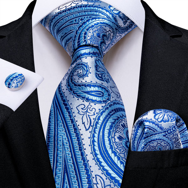 Silver Blue Paisley Silk Men's Necktie