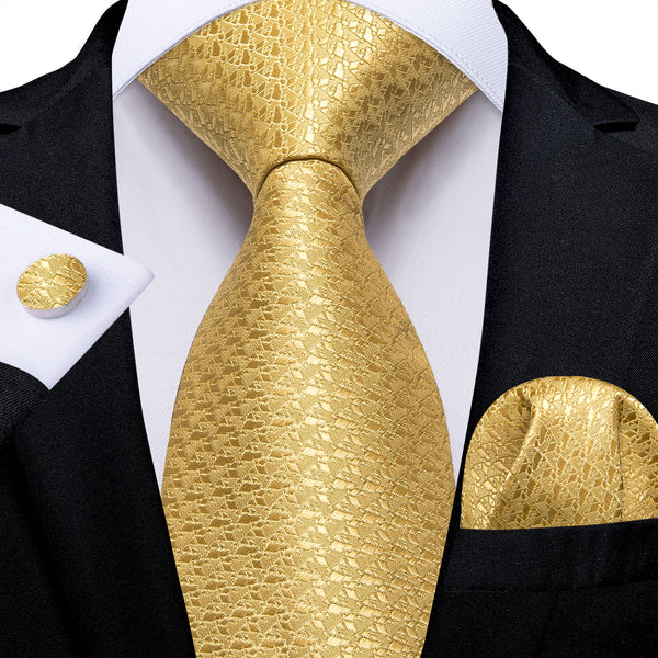 Yellow Novelty Silk Men's Necktie Pocket Square Cufflinks Set