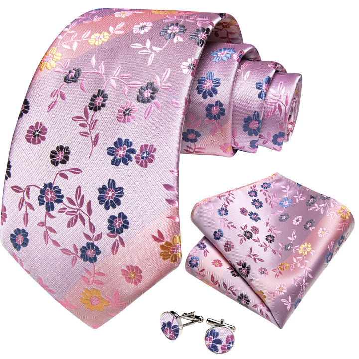fashion pink yellow blue floral silk tie set for mens shirt