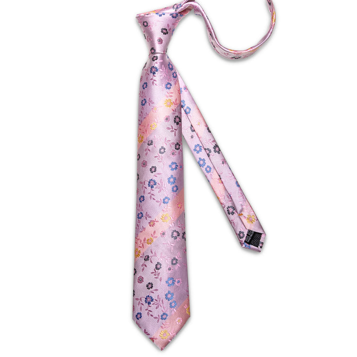 fashion pink yellow blue floral silk tie set for mens shirt