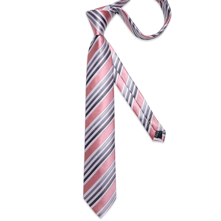 pink grey white striped silk ties set for mens business,wedding,or meeting