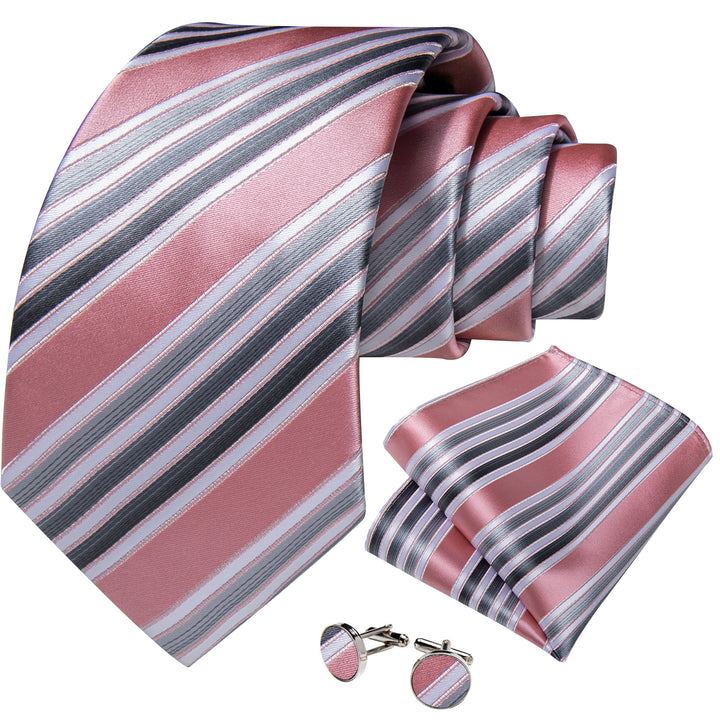 pink grey white striped silk ties set for mens business,wedding,or meeting