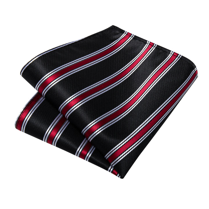 New Black Red Striped Necktie Pocket Square Cufflinks Set – ties2you