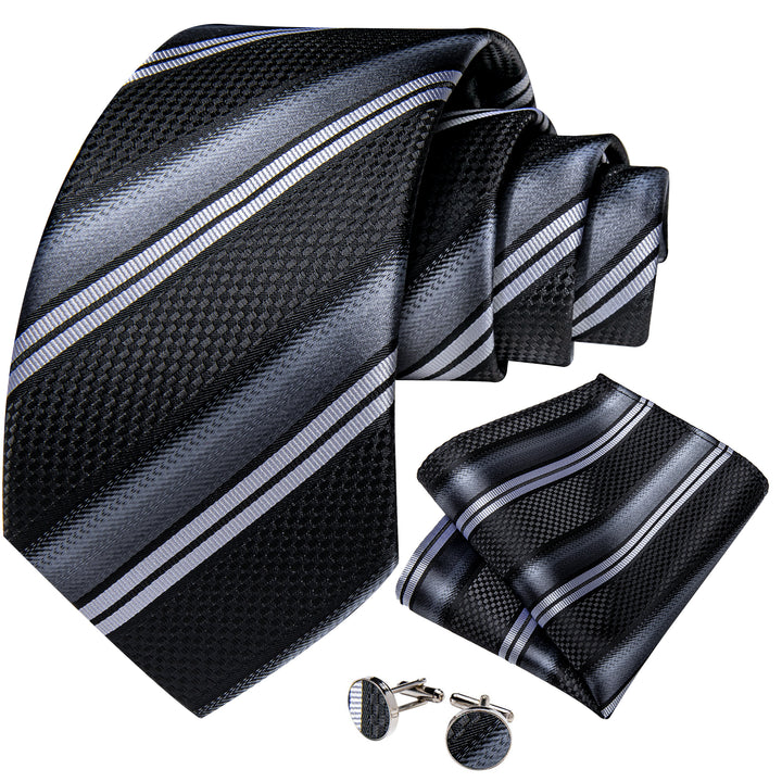 Black Silver Grey Striped Necktie