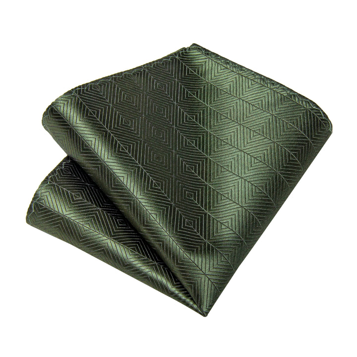 deep green striped plaid mens silk tie pocket square cufflinks set